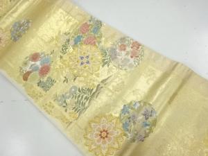 格天井に華紋・花丸模様織出し袋帯